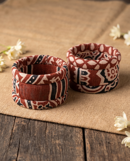 Handmade rust red tribal print fabric bangles by KEVILAGU, set of 6