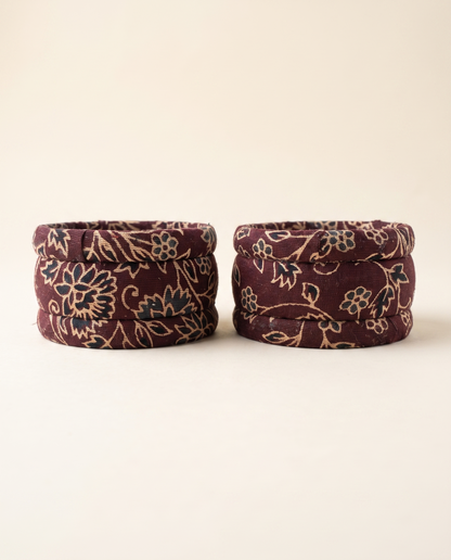 Handmade maroon floral print fabric bangles by KEVILAGU, set of 6