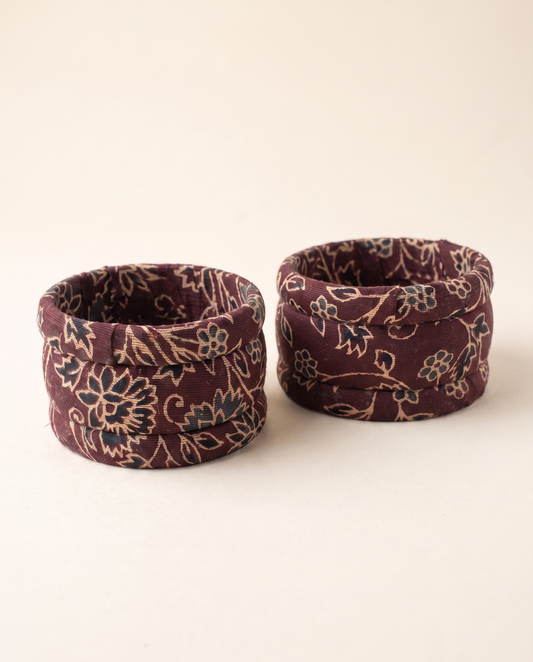 Handmade maroon floral print fabric bangles by KEVILAGU, set of 6