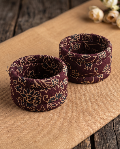 Handmade maroon floral print fabric bangles by KEVILAGU, set of 6
