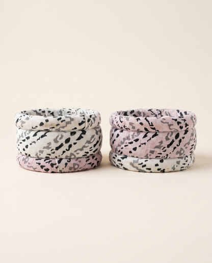 Handmade white animal print fabric bangles by KEVILAGU, set of 6